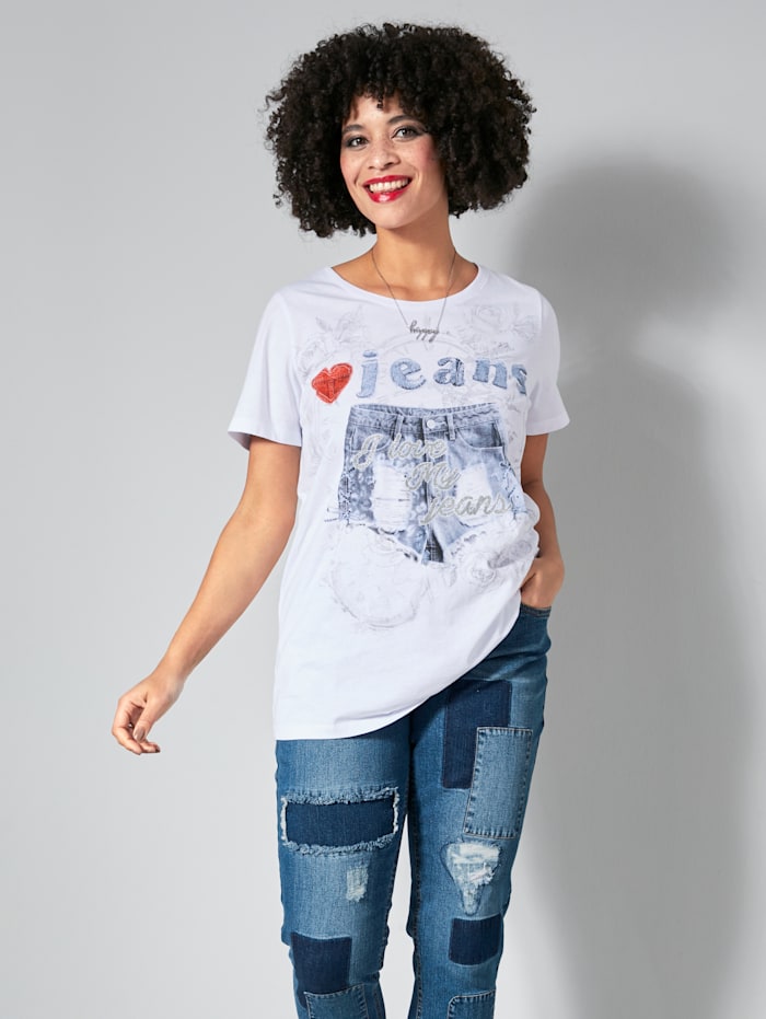 Angel of Style Shirt mit Jeansshort Printmotiv, Weiß