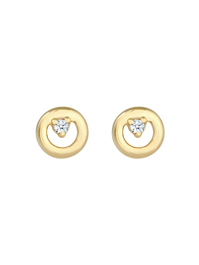 Ohrringe Kreis Rund Diamanten (0.03 Ct) Edel 375Er Gelbgold