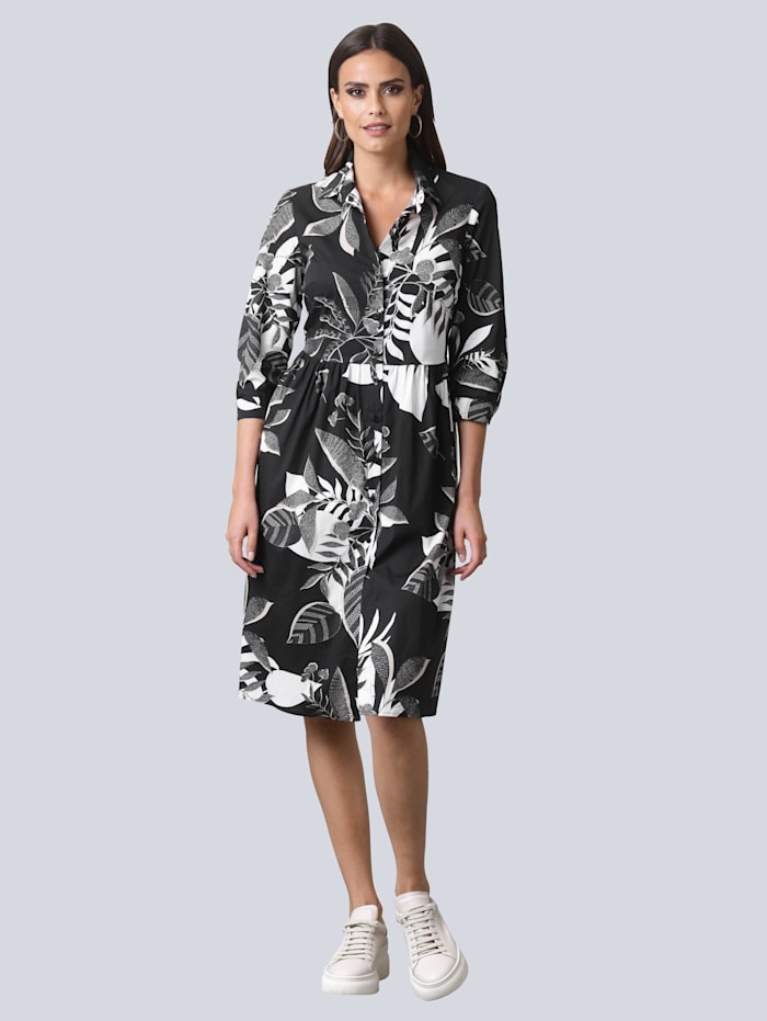 Alba Moda Kleid mit floralem Druckdessin, Schwarz/Beige/Weiß