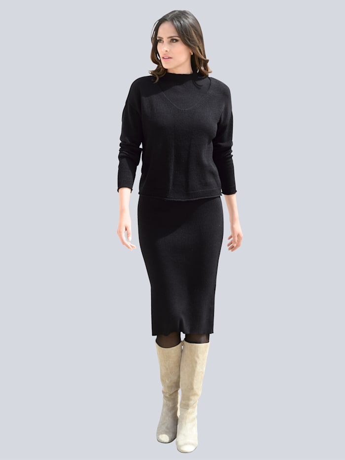 Alba Moda Strickkleid bestehend aus Trägerkleid und Pullover, Schwarz