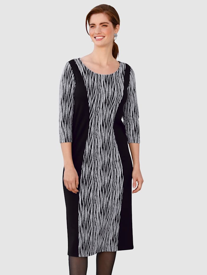 m. collection Kleid in modischem Streifendesign, Schwarz/Weiß/Silberfarben