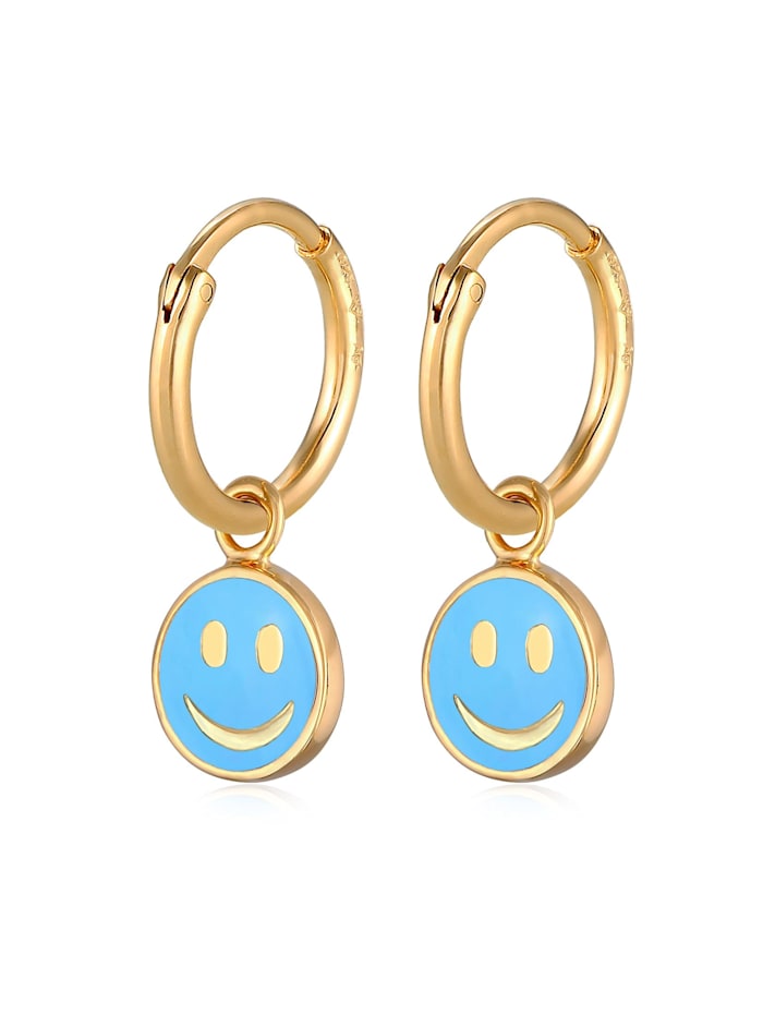 Elli Ohrringe Creolen Smile Emoji Face Emaille 925 Silber, Blau