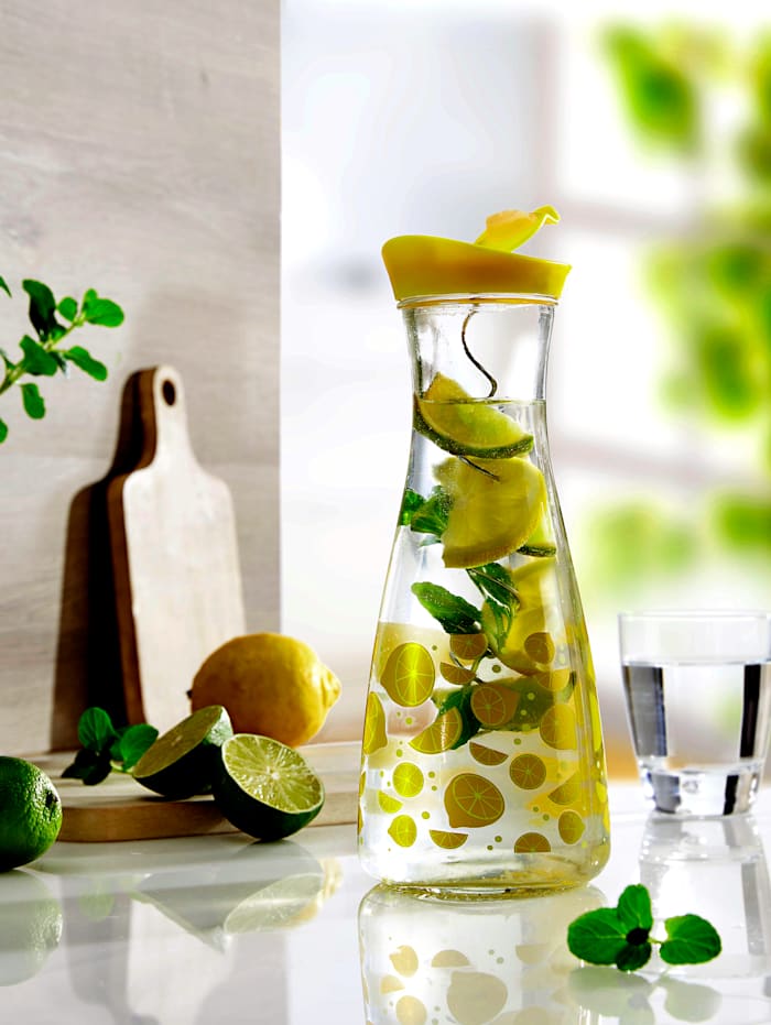 Glaskaraffe 'Zitrone', Deckel mit Fruchtspieß, Fassungsvermögen 750 ml, Gelb/Transparent