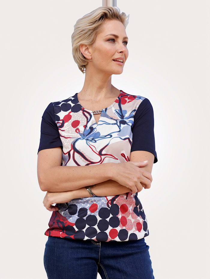 Barbara Lebek Shirt met bloemenprint, Donkerblauw/Rood/Ecru