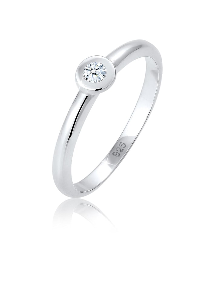 Elli DIAMONDS Ring Solitär Verlobung Diamant (0.06 Ct.) 925 Silber, Silber