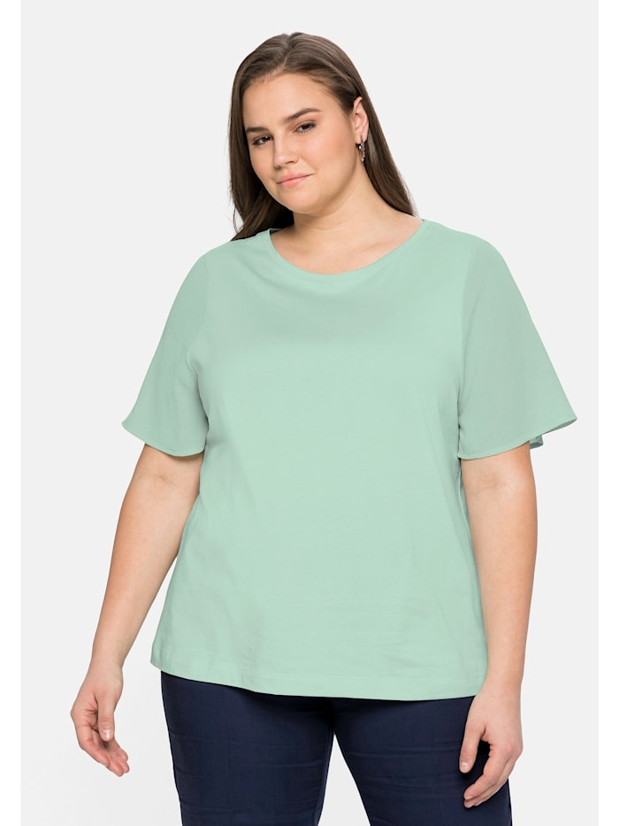 Sheego Shirt mit weiten Ärmeln, im Materialmix, mint