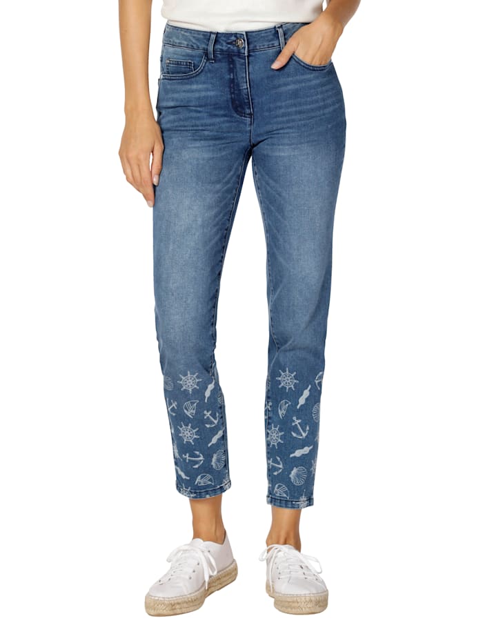 AMY VERMONT Jeans mit maritimem Bleached Muster, Blau