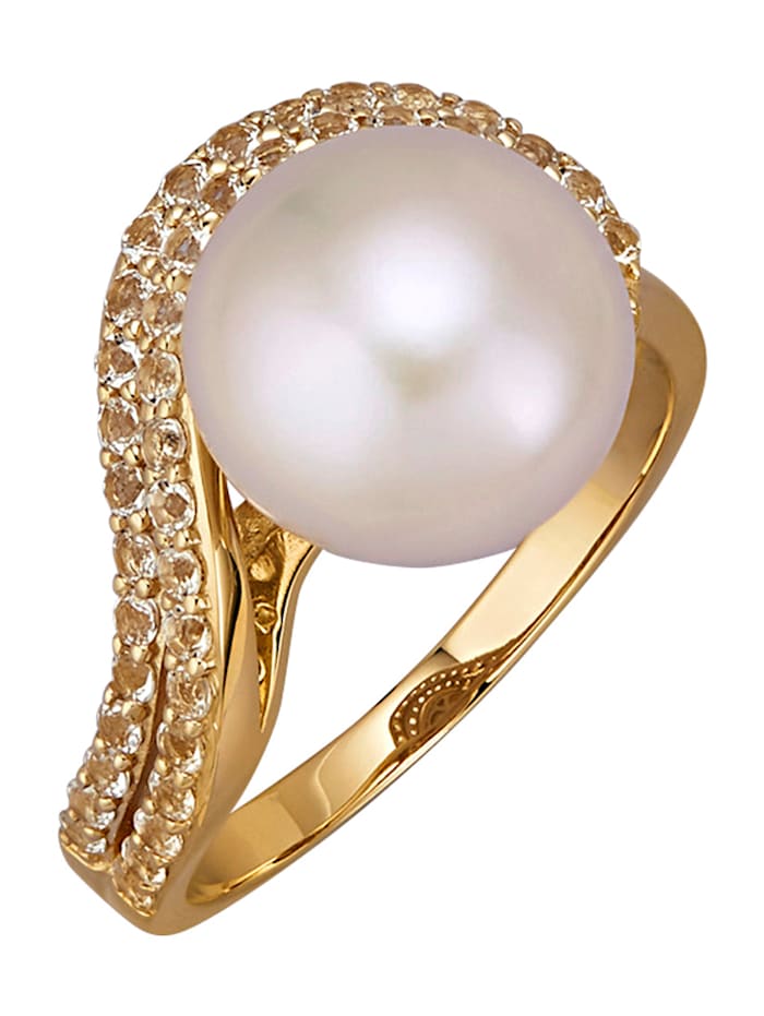 Amara Perle Damenring in Gelbgold 585, Weiß