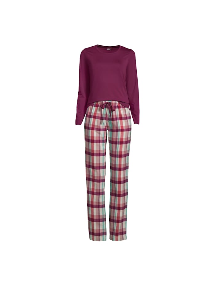 Lands´ End Pyjama Set lang Plus Size mit gemusterter Hose, pink