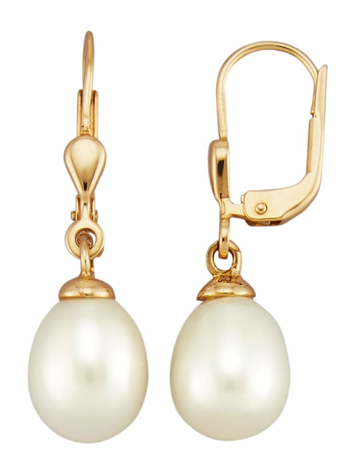 Amara Boucles d'oreilles avec perles de culture blanches, Or jaune