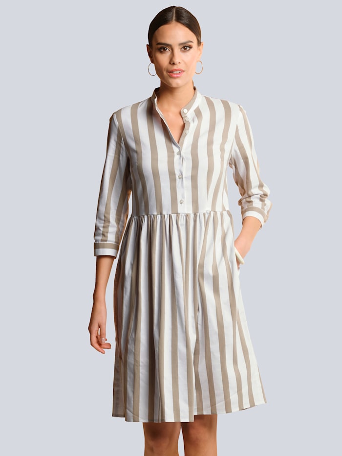 Alba Moda Kleid in Streifendessin, Beige/Weiß