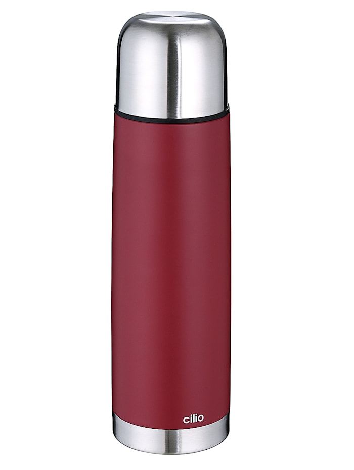 Cilio Isolierflasche 'Colore matt', Edelstahl-Doppelwandsystem, 750 ml, Rot/Silberfarben