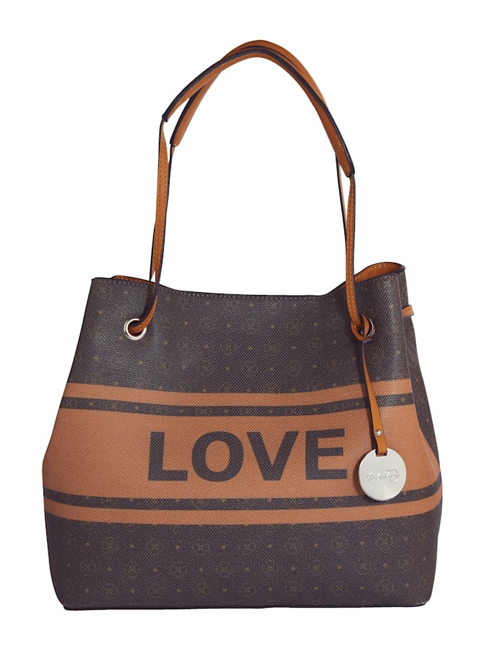 Taschenherz Handtasche mit schönem LOVE-Druck, Braun