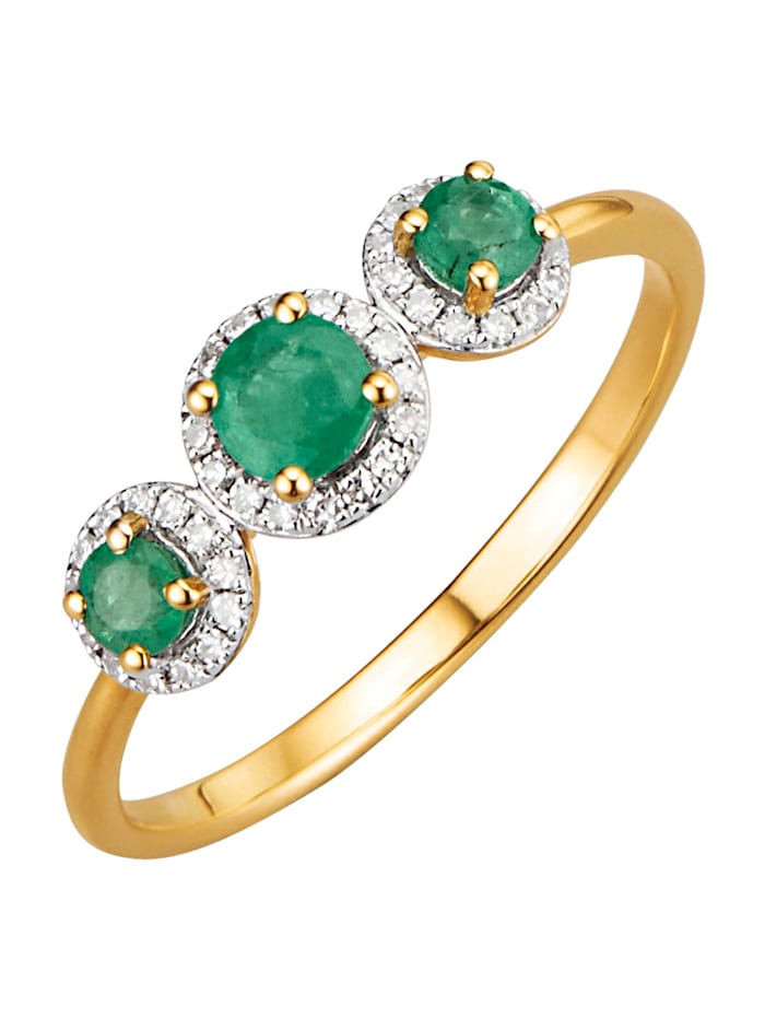 Amara Pierres colorées Bague avec émeraude et diamant, Vert