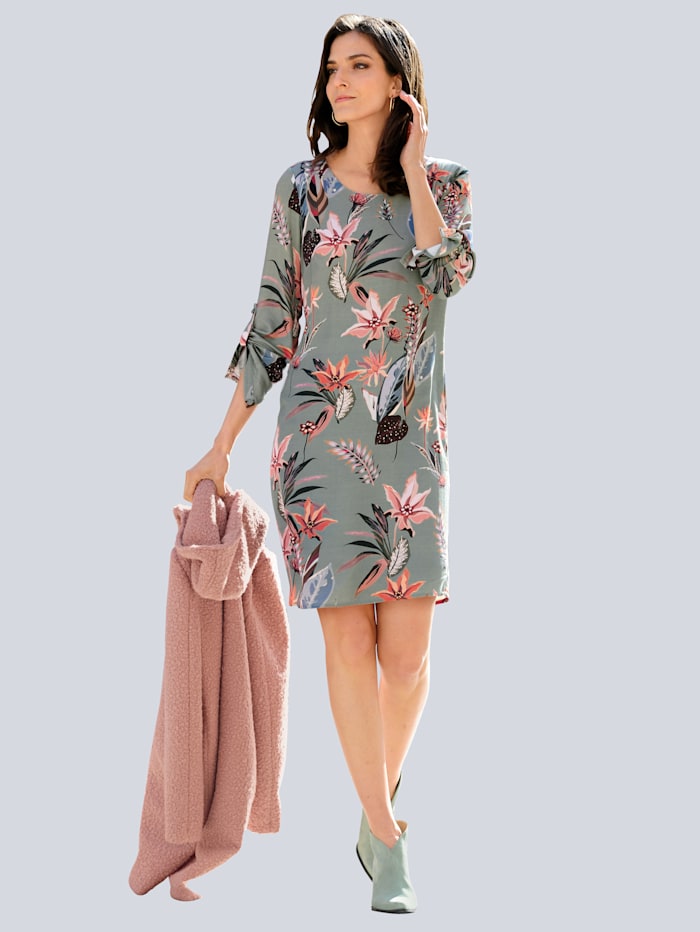 Alba Moda Kleid mit floralem Dessin, Salbeigrün/Rosé