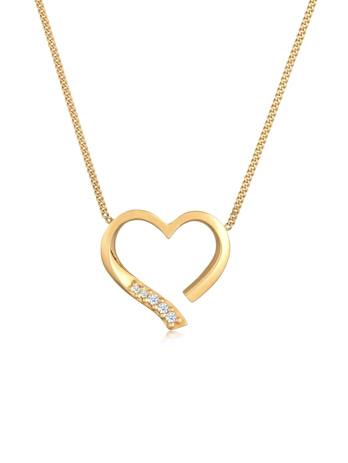 Elli DIAMONDS Halskette Herz Liebe Diamant (0.055 Ct.) 925 Silber, Gold