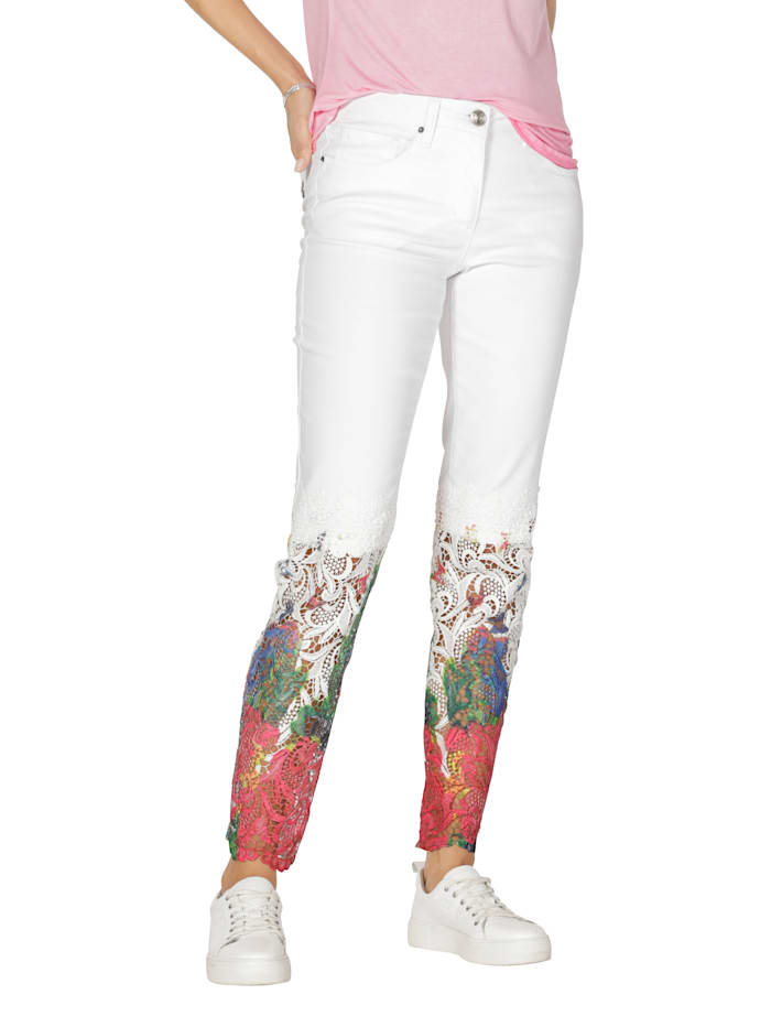 AMY VERMONT Jeans mit effektvoller Spitze, Weiß/Pink