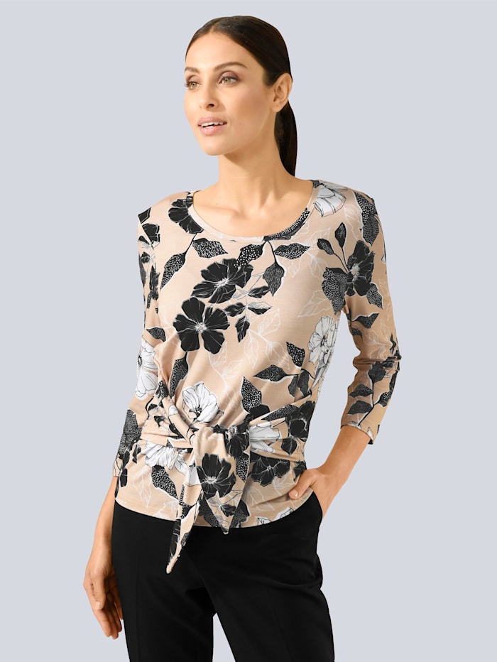 Alba Moda Shirt mit Blütenprint, Beige/Schwarz/Weiß