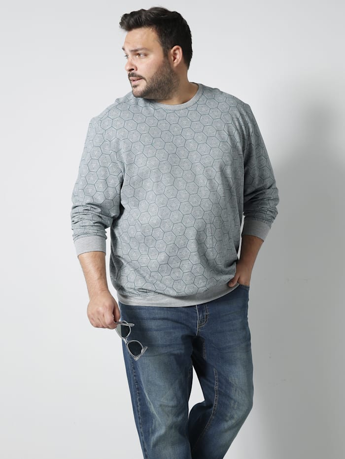 Men Plus Sweatshirt Spezialschnitt, Dunkelgrau/Petrol
