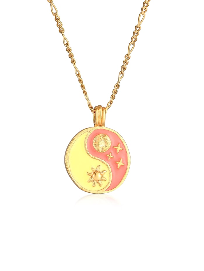 Elli Halskette Yin Yang Sonne Mond Figaro 925 Silber Vergoldet, Gold