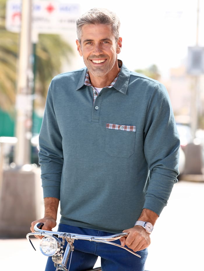 Roger Kent Sweatshirt mit Karobesätzen in Kontrast, Blau