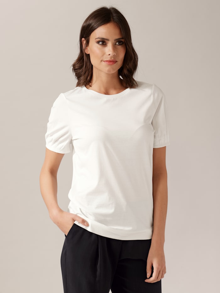 Alba Moda T-shirt avec plis aux manches, Écru