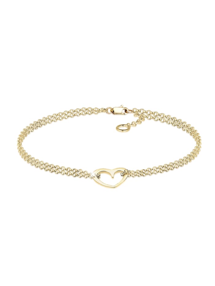 Elli Premium Armband Herz Zweireihig Valentin 375 Gelbgold, Gold