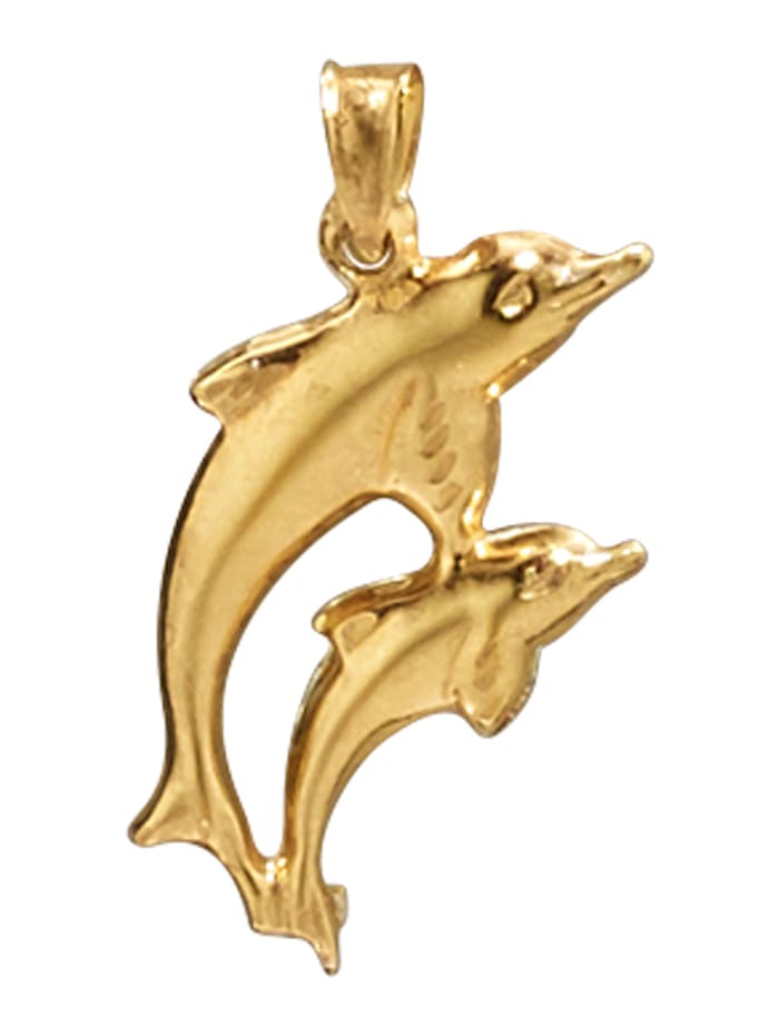 Anhänger - Delfin - mit Kristallen in 375 Gelbgold