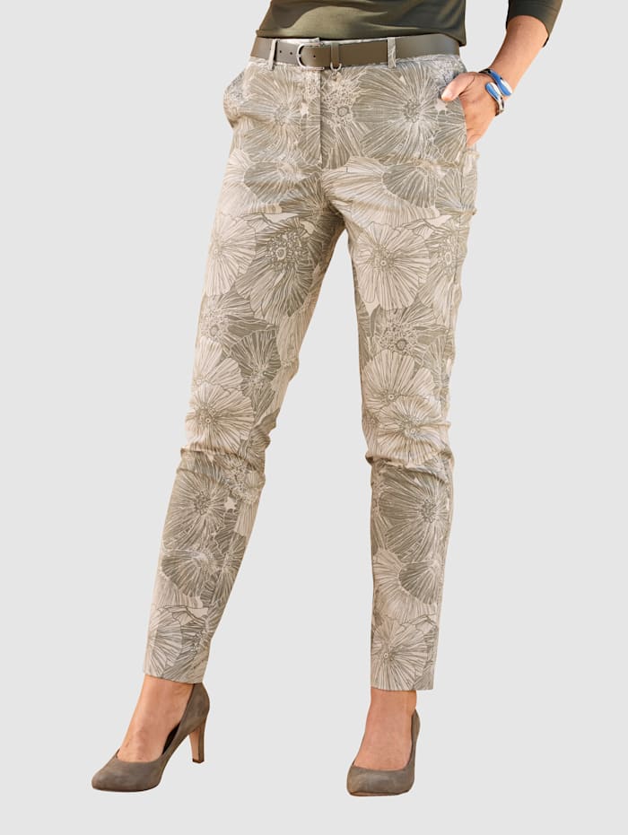 MONA Pantalon à imprimé floral, Sable/Vert jonc
