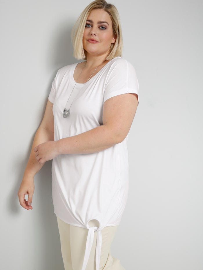 Sara Lindholm Shirt seitlich am Saum zum Knoten, Off-white