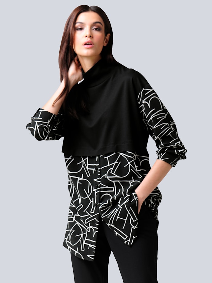 Alba Moda Sweatshirt met blouse-inzet, Offwhite/Zwart