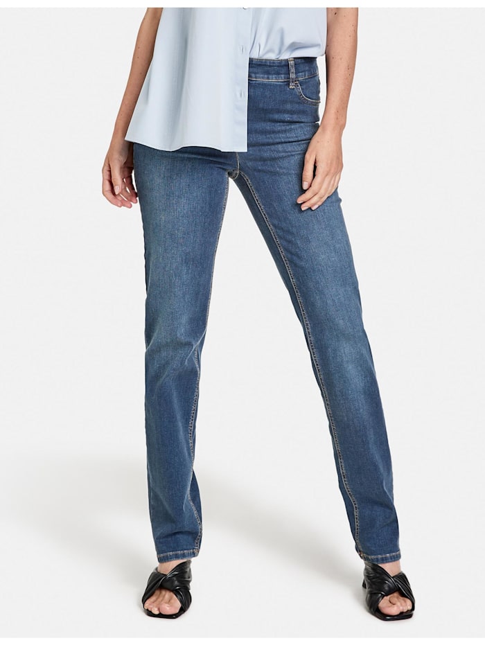 Gerry Weber 5-Pocket Jeans Straight Fit Kurzgröße, dark blue denim mit use