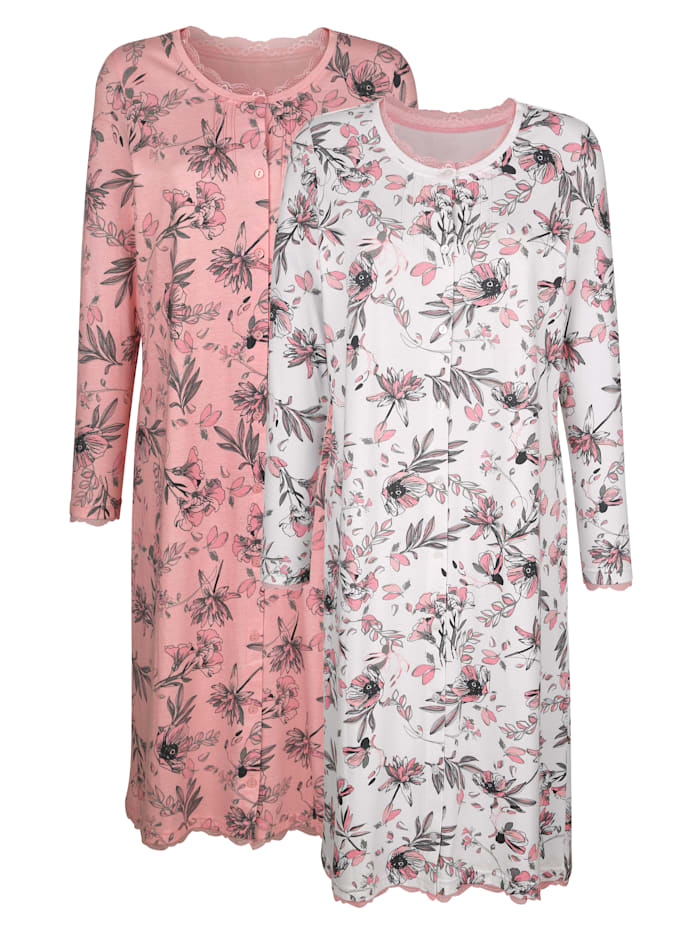 Harmony Nachthemden per 2 met bloemenprint, Roze/Ecru/Grijs