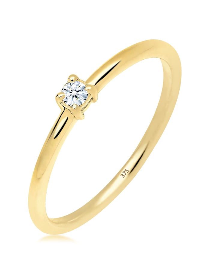Elli DIAMONDS Ring Verlobungsring Diamant 0.06 Ct. 375 Gelbgold, Weiß
