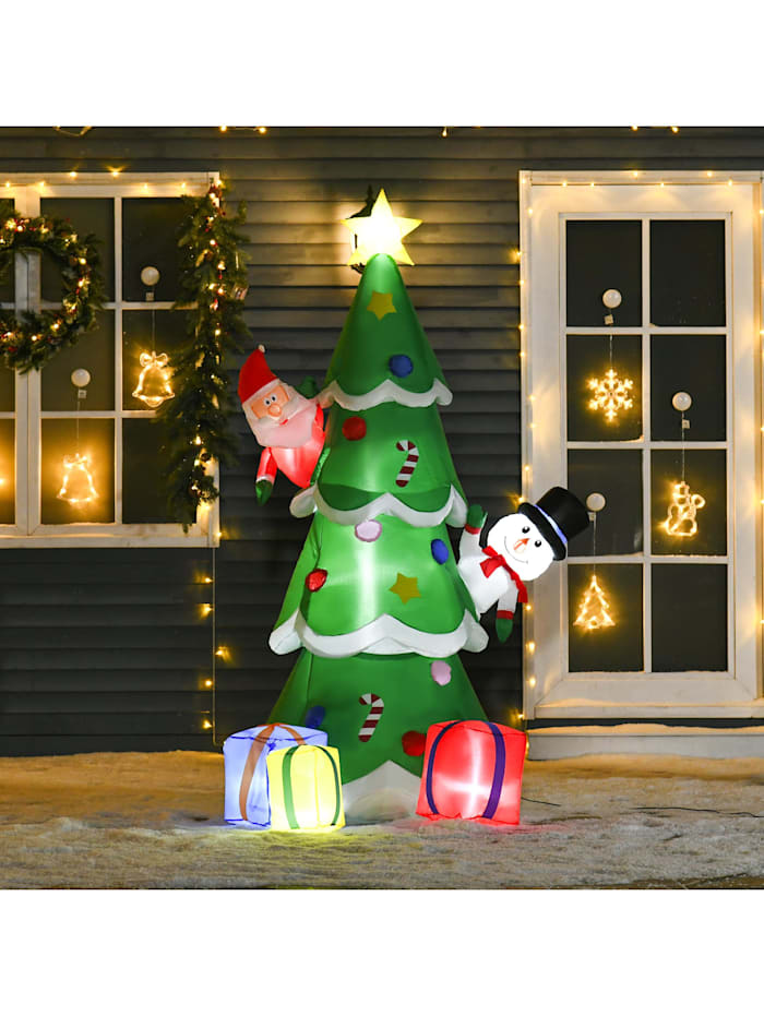 Aufblasbarer Tannanbaum mit Schneemann, Weihnachtsmann und Geschenken