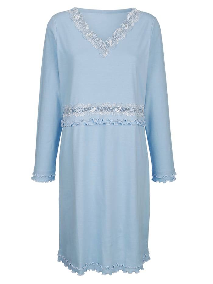 Harmony Nachthemd mit hübschen Wellensaumabschlüssen, Eisblau/Weiß