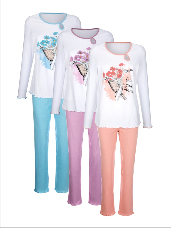 Harmony Pyjamas par lot de 3, Abricot/Turquoise/Parme