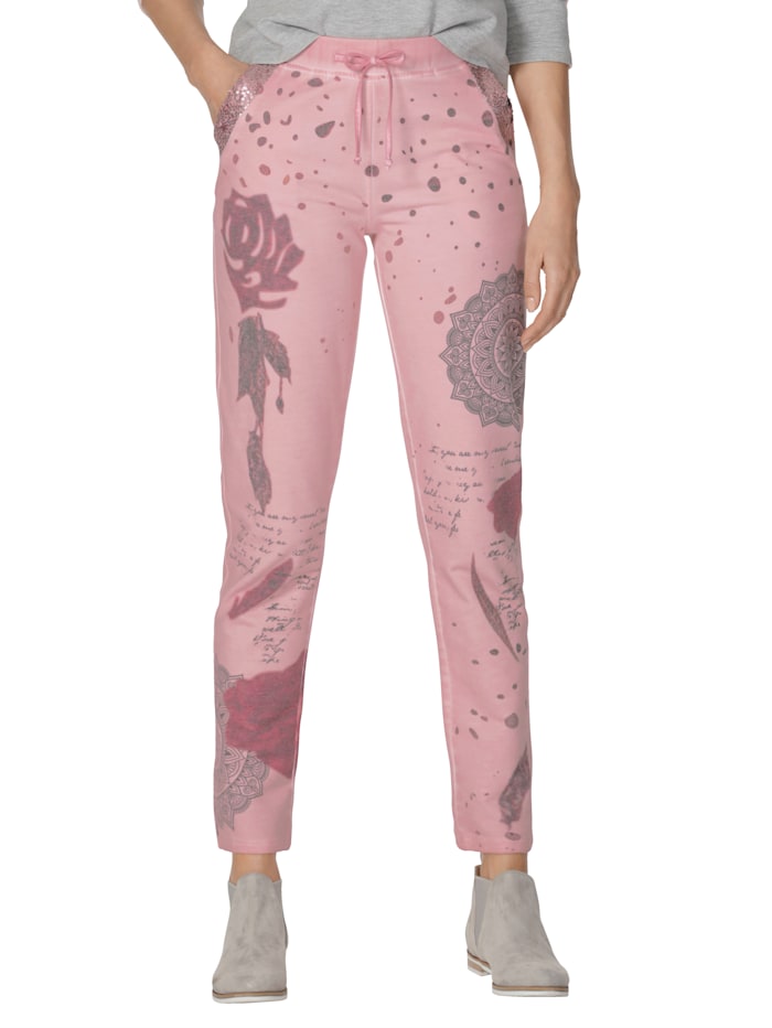 AMY VERMONT Jogpants mit floralem Muster, Rosé/Grau
