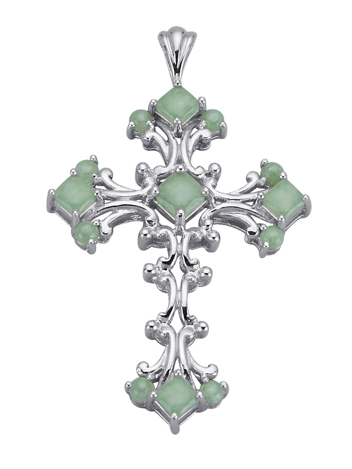 Kreuz-Anhänger mit Jade in Silber 925, Silber