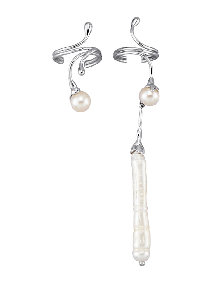 Boucles d'oreilles avec perles de culture d'eau douce et perles de Keshi, Blanc