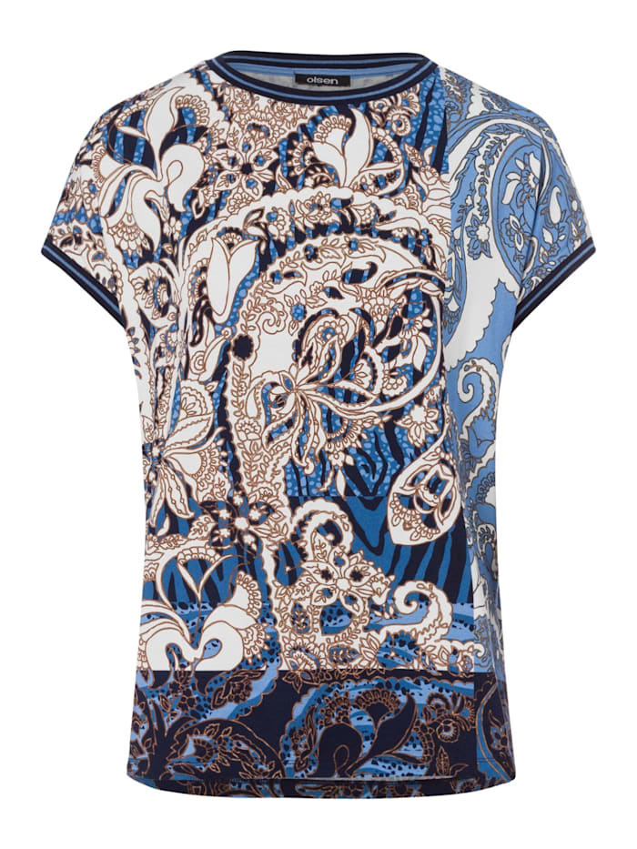 Olsen Rundhalsshirt mit Paisley-Print, True Blue