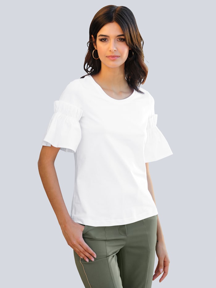 Alba Moda Shirt mit angesetztem Webärmel, Weiß