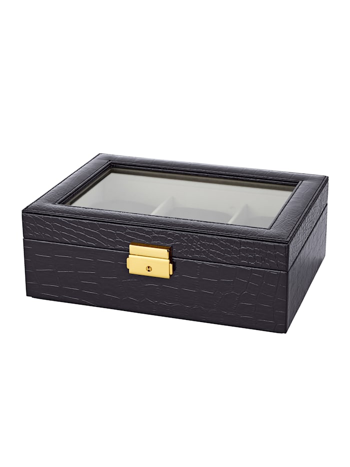 Golden Style Boîte de rangement pour montres au look croco, Noir