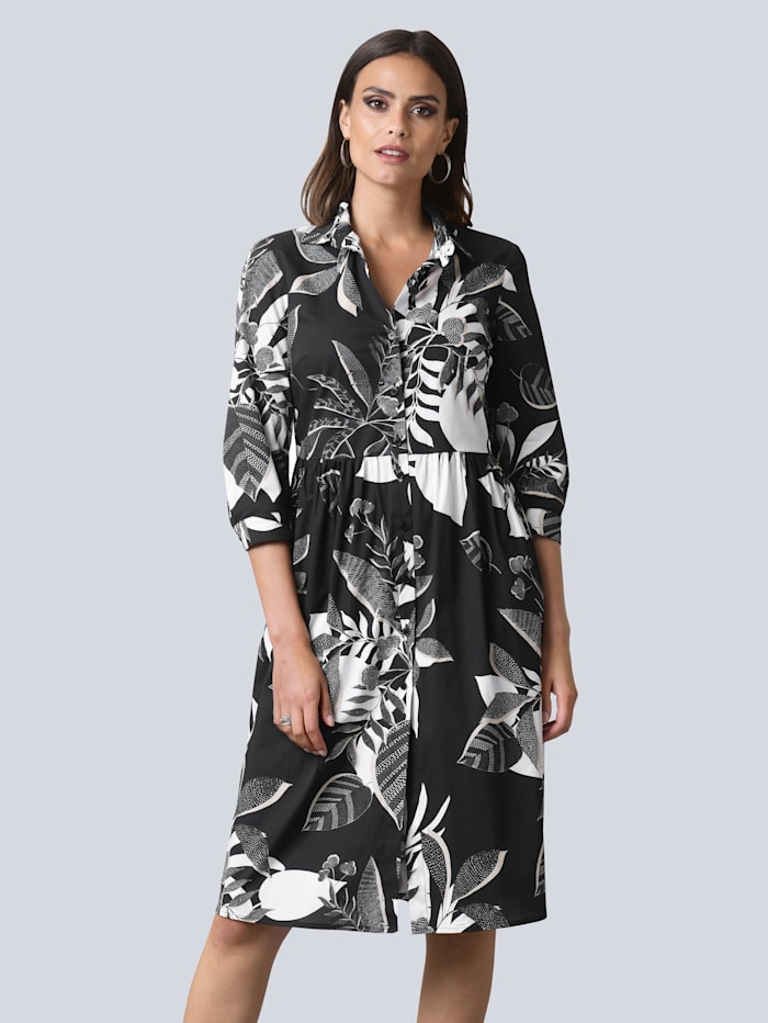 Alba Moda Kleid mit floralem Druckdessin, Schwarz/Beige/Weiß