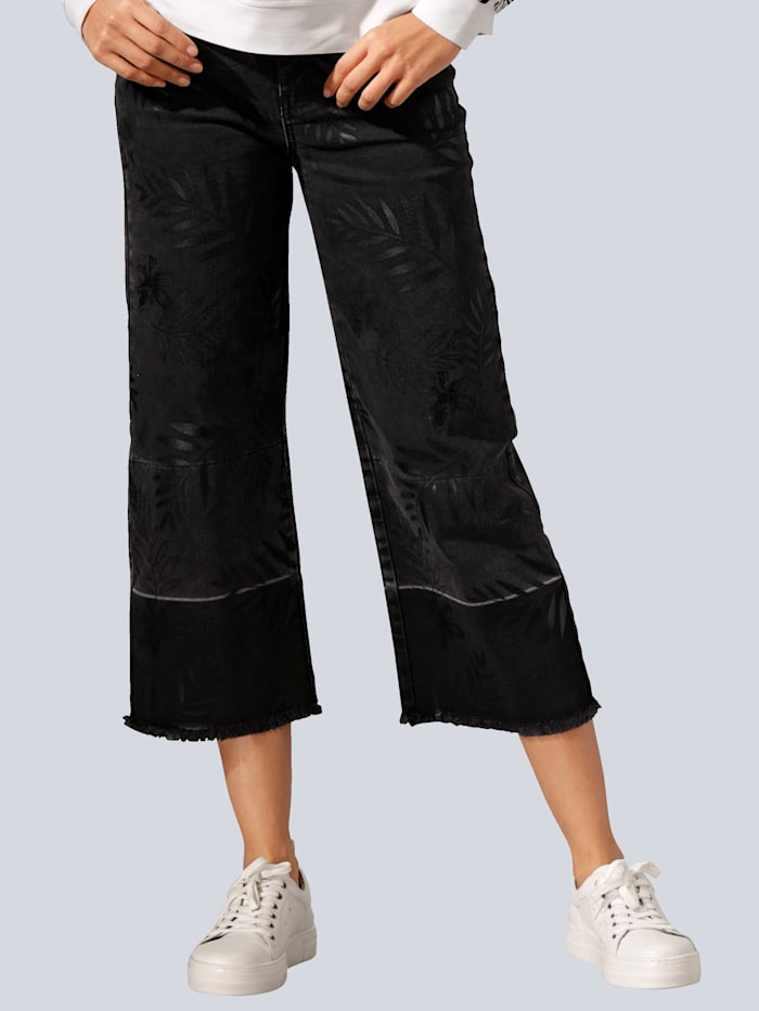 Alba Moda Jeans mit auffallendem Folienprint, Dunkelgrau