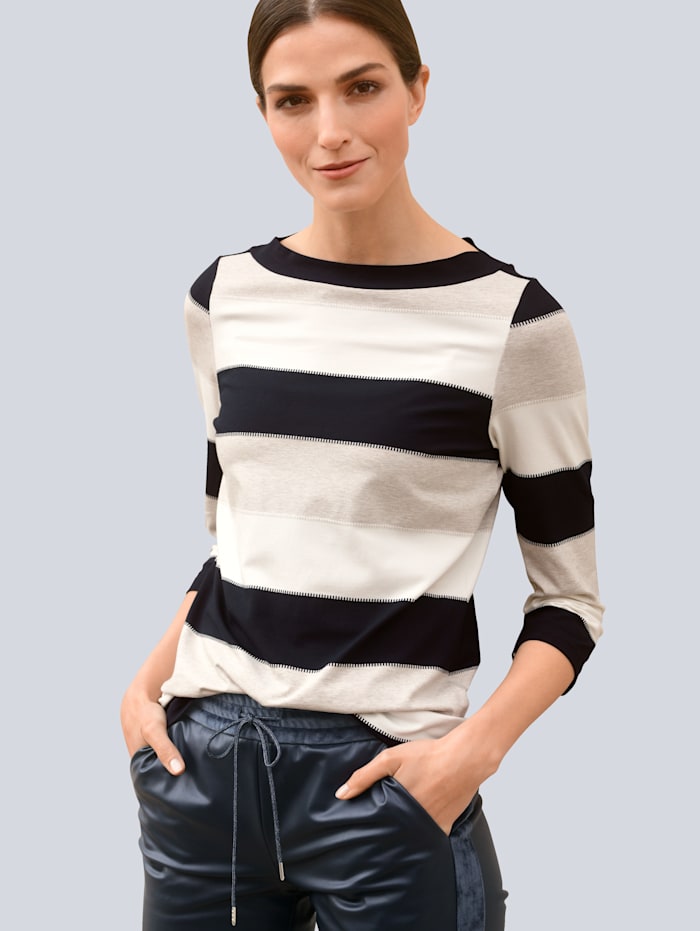 Alba Moda Shirt mit Streifendessin, Marineblau/Off-white/Stein