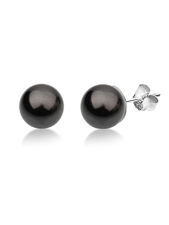 Nenalina Ohrringe Basic Synthetische Perle 925 Silber, Schwarz