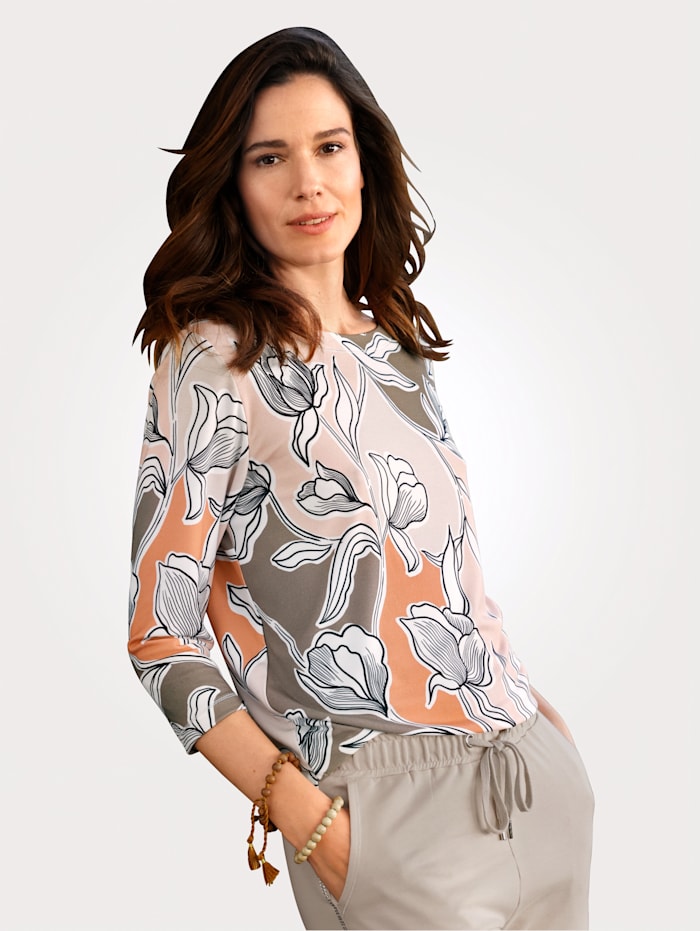 MONA Shirt mit Floral-Druck, Rosé/Schlamm/Kitt
