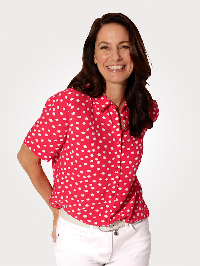 MONA Bluse mit durchgängiger Knopfleiste, Rot/Weiß
