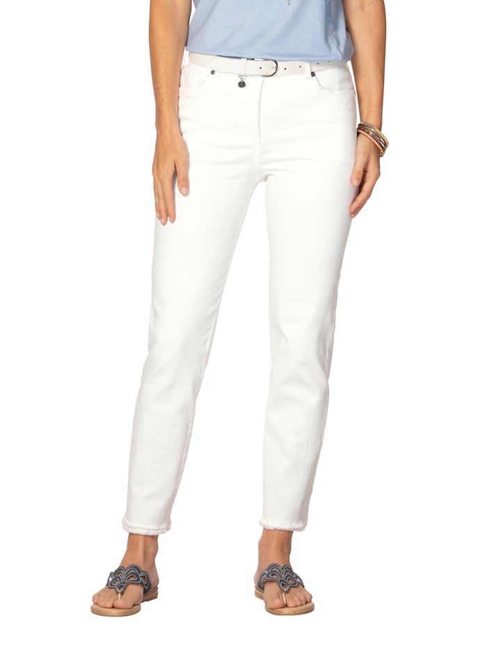 MONA Jeans mit modischer Fransen-Zier, Weiß